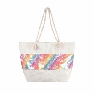 Rainbow Sequin Glitter Travel/Beach Tote Bag NWT